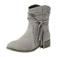 thumbnail image 2 of Viluyesy Womens Mid Calf Boots, Chunky Heels Round Toe Trendy Tassel Fall Winter Western Suede Boots Gray, 2 of 8