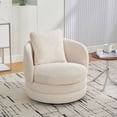 thumbnail image 2 of CQSXDA Round 30 Inch Swivel Barrel Accent Chair with Pillow, Chenille Upholstered Comfy Club Sofa for Living Room，Beige, 2 of 10