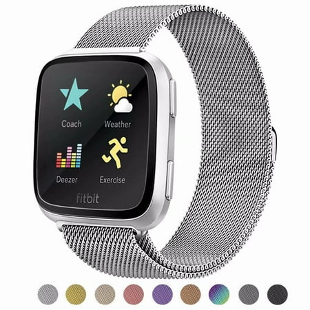 POY For Fitbit Versa Bands, Stainless Steel Milanese Loop Metal Replacement Bracelet Strap with Unique Magnet Lock for Fitbit Versa, Small
