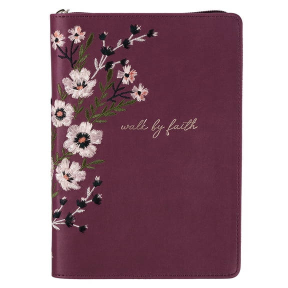 Walk By Faith Embroidered Zipper Journal, Burgundy