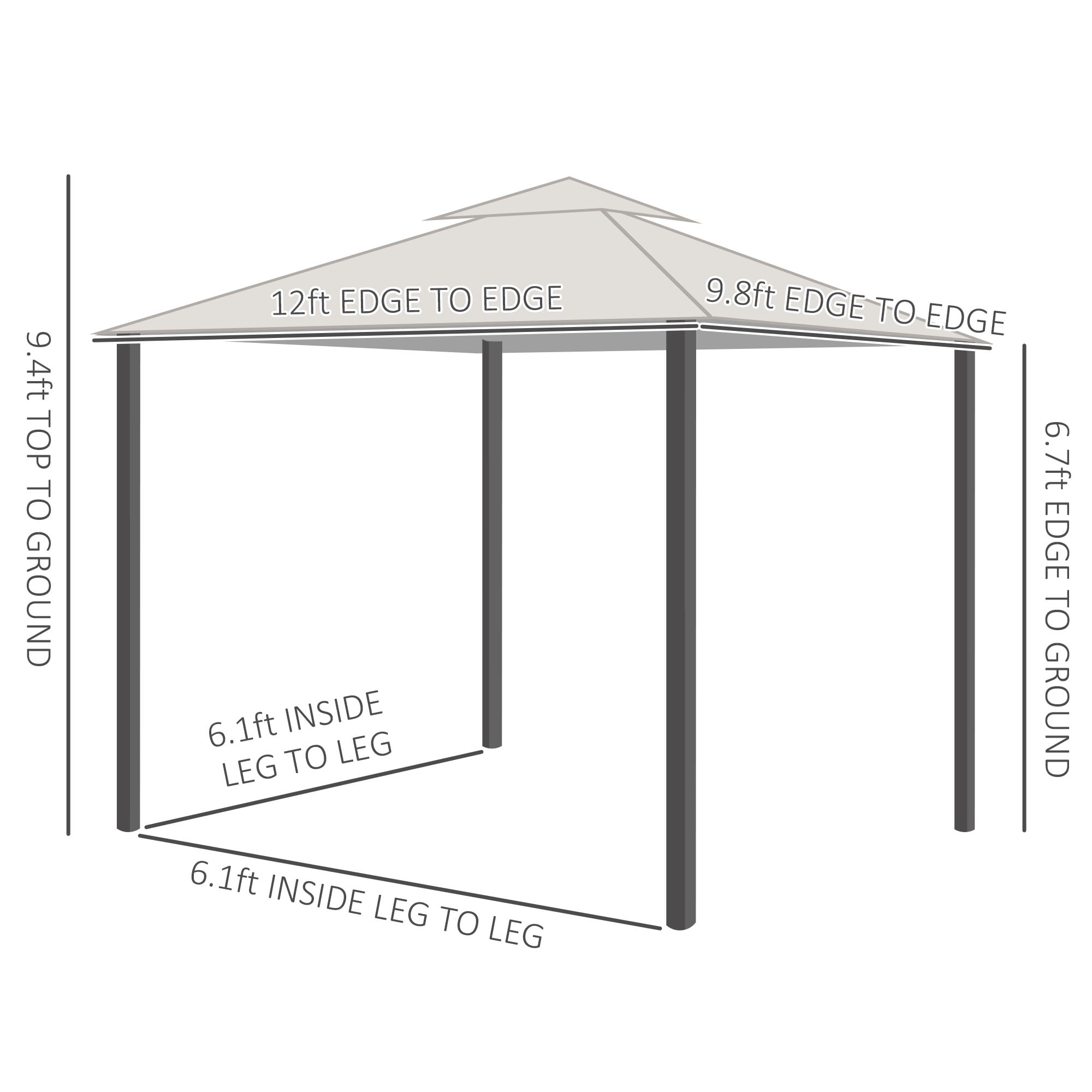 Outsunny 10' x 12' Screened Gazebo, Gray, with 2-Tier Roof & Netting