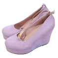 thumbnail image 1 of Escarpins Compensés pour Femme Violets avec Bride à la Cheville, Bout Rond, Conception Imperméable pour Tenue Décontractée, Saisons d'Automne et d'Hiver, Chaussures Confort, Taille 38, 1 of 9