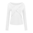thumbnail image 3 of Women's Casual Solid Color Crossover Off Shoulder Long Sleeve T-Shirt Top Women's Casual Solid Color Cross Beaded Off-Shoulder Long-sleeved T-shirt Top, 3 of 3