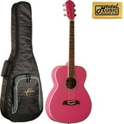 Oscar Schmidt Folk Style Acoustic Guitar, Select Spruce Top, Pink, OF2P W/Gigbag, OF2P BAG