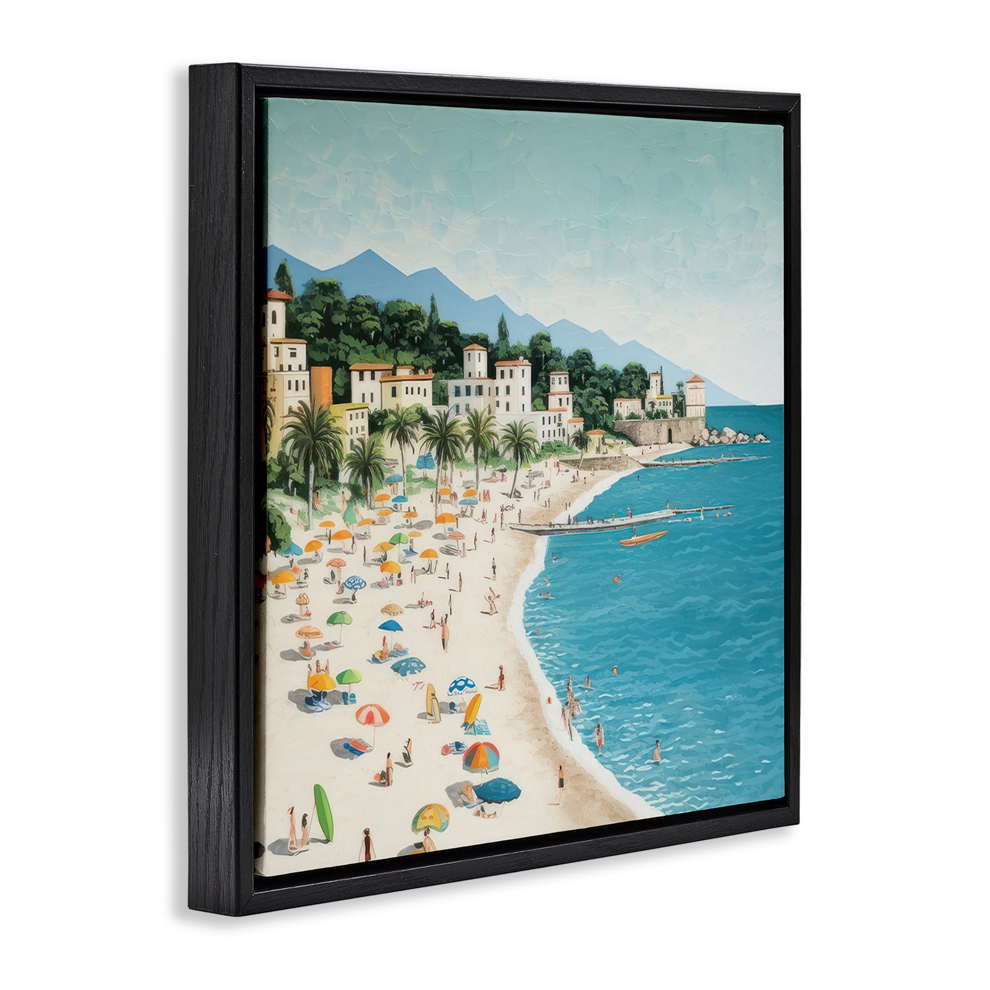 Stupell Industries By Water's Edge Nautical & Beach Painting Black Floater Framed Canvas Art Print Wall Art, 18 x 18