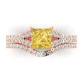 thumbnail image 2 of 3.36 ct Brilliant Princess Cut Yellow Zircon 14k Rose Gold Solitaire with Accents Engagement Bridal Wedding Ring Band Set size 7.5, 2 of 7