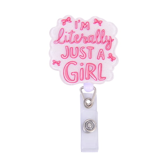 Solutions Sassy Statement Badge Reel White/Pink 'I'm Literally Just a Girl'