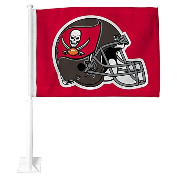 Bandera de coche NFL Tampa Bay Buccaneers Rico Industries roja con casco incluido 16 x 19.5 pulgadas