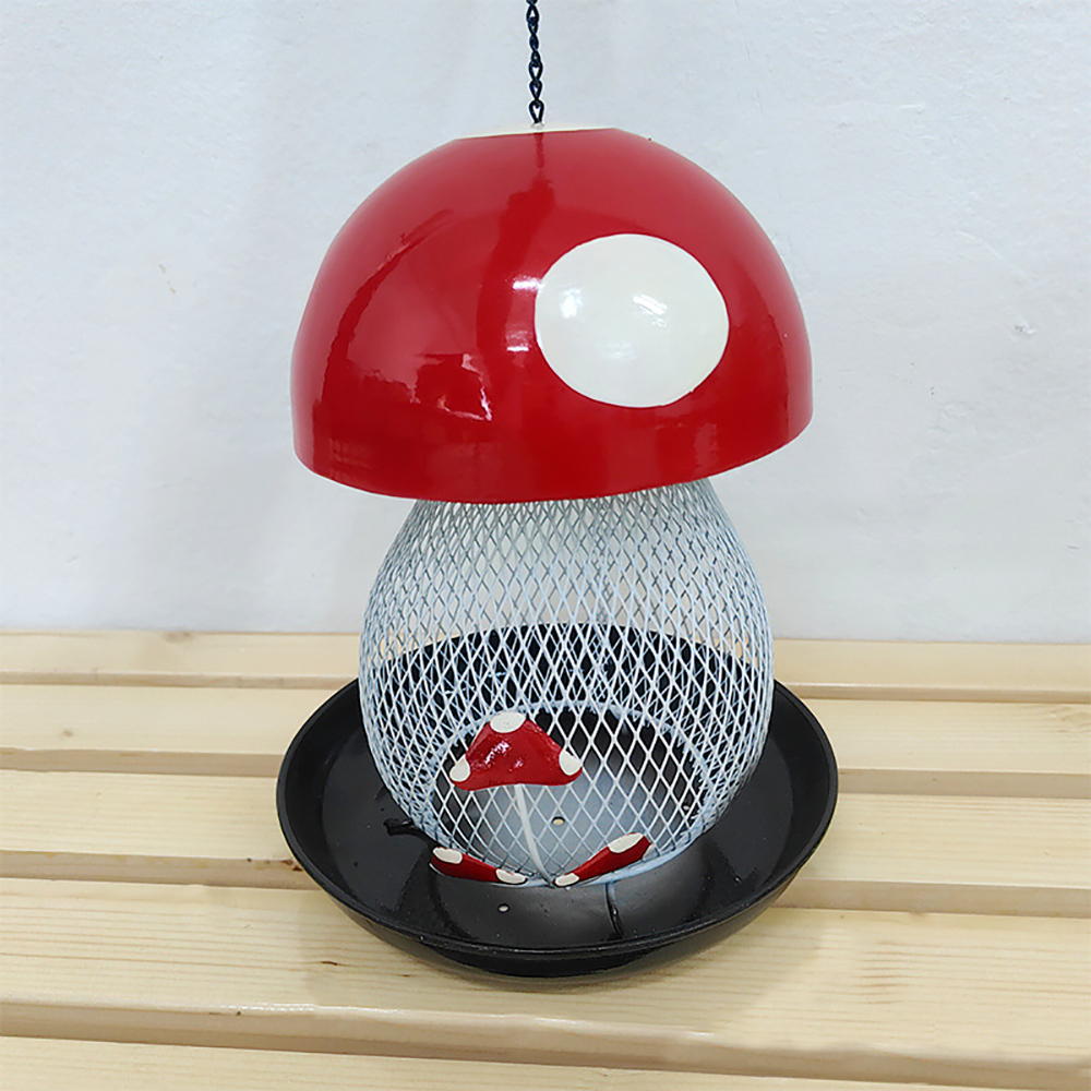 Mushroom Shape Hummingbird Feeder, Red Metal Bird Feeder Outside Hanging Bird Feeder Squirrel Proof Bird Feeder Outdoors and Garden Yard Decoration