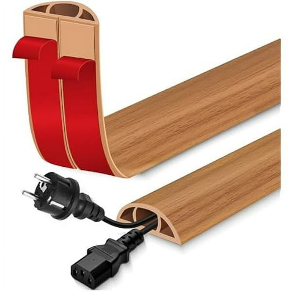 Floor Cord Cover for Wires on Floor Self Adhesive Cord Hider Floor Cable Management Wire Covers for Cords Protector Prevent Cable Trips Cord Cavity W 0.47" x H 0.27", Brown Wood,