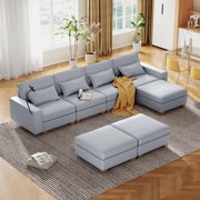 Soscana Oversized Modular Sofa 4 Seater Sectional Sofa Couch with Storage & Reversible Ottoman,Seat Depth 18.9",Modern Linen Convertable L-shaped U-shaped Sofa for Living Room Large Family Office