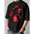 thumbnail image 1 of T-Shirt Décontracté à Col Rond pour Hommes, Mode Été, dés Rouges et Imprimé Lettre "TRY YOUR LUCK", Fibre de Polyester, Séchage Rapide, 1 of 5