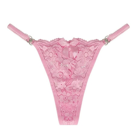 Elainilye Fashion Cotton Bikini Underwear Women Valentine s Day Thong Panties Lace Playful Low Waisted Thin Belt Underpants Pink