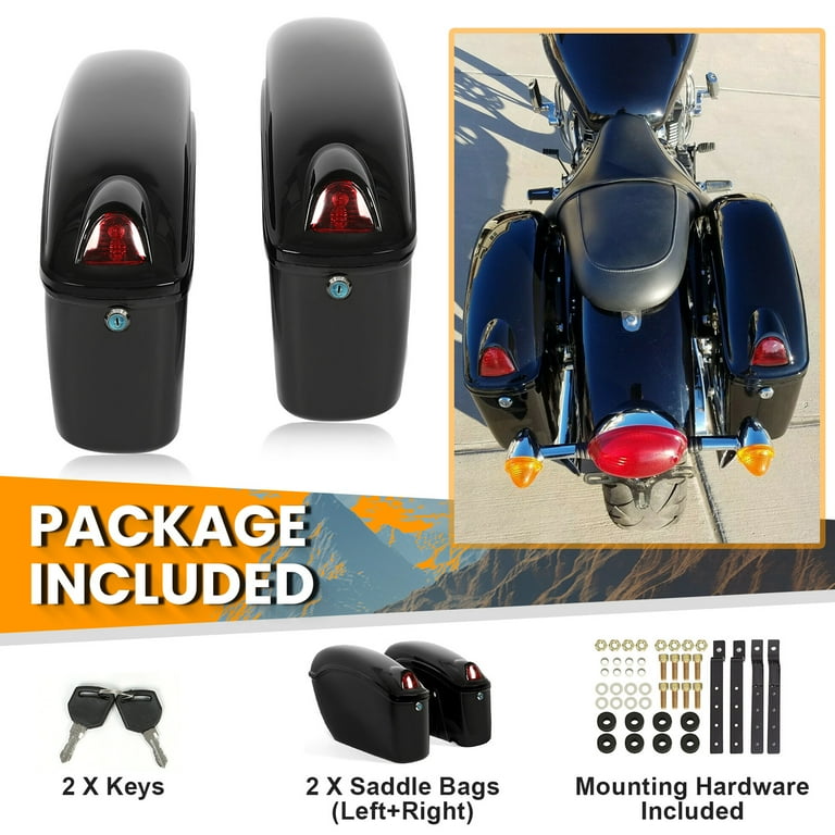 Kojem Universal Motorcycle Hard Saddlebags w/ Light for Honda