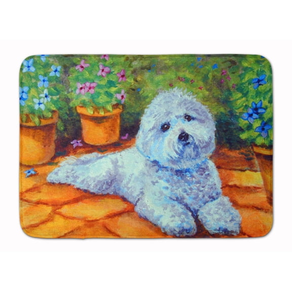 Bichon Frise on the patio Machine Washable Memory Foam Mat