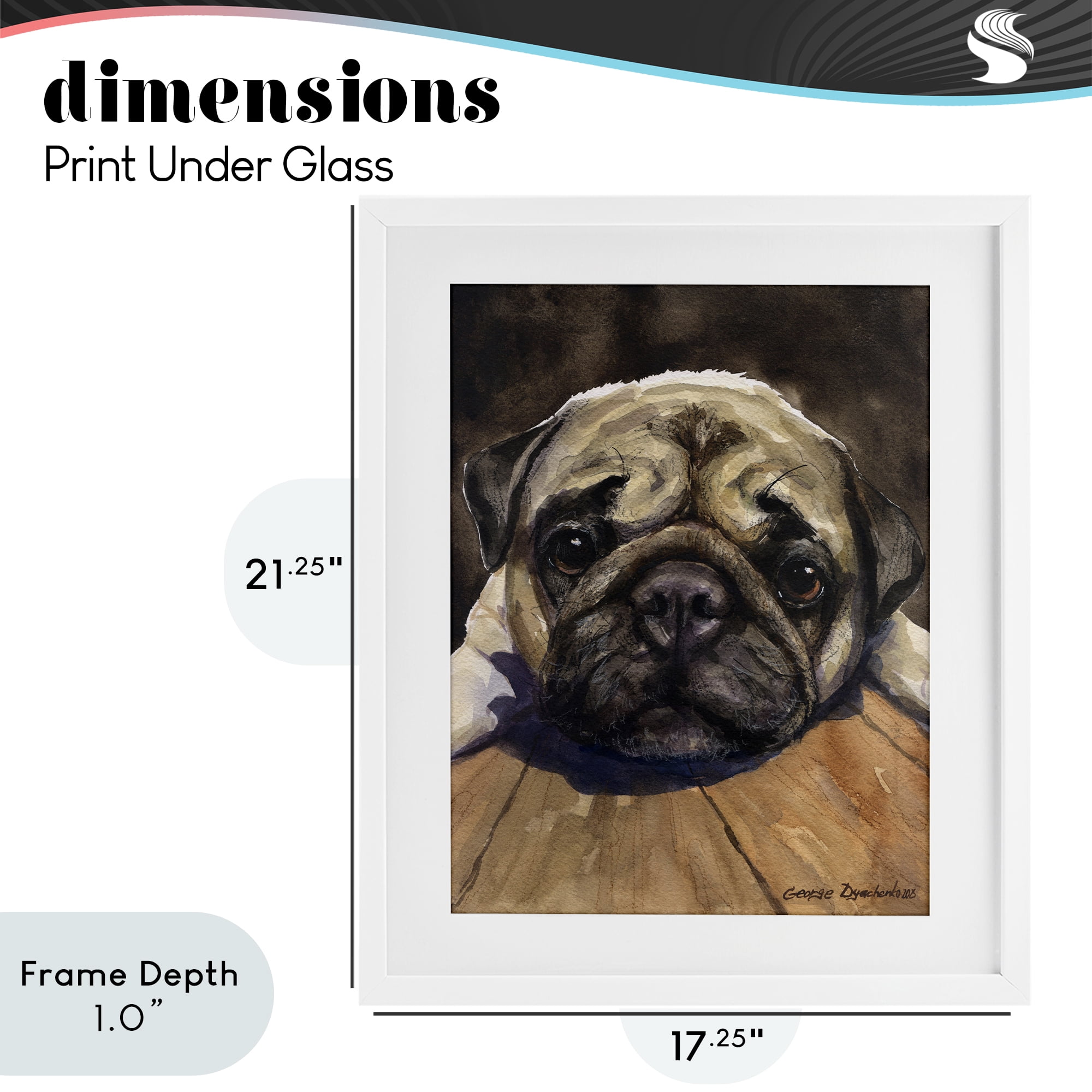 Stupell Industries Pug Soulful Portrait White Framed Print Under Glass, design by George Dyachenko