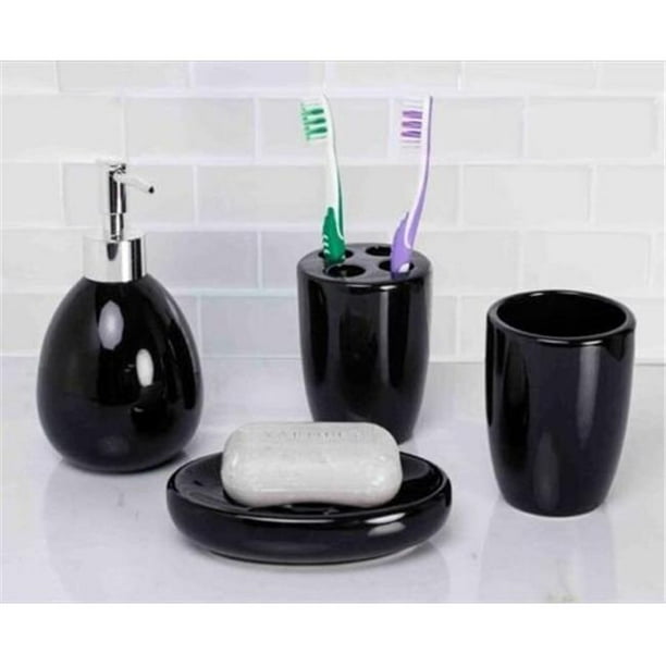 Home Basics 4 Piece Bath Accessory Set, Black
