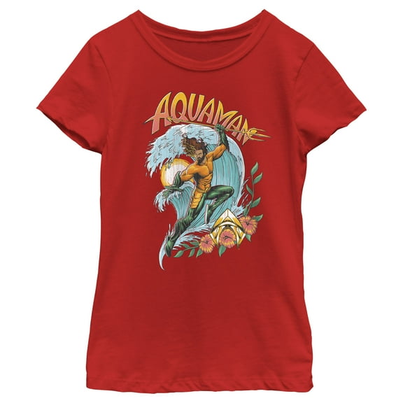 Girl's Aquaman and the Lost Kingdom Retro Action Pose  Graphic Tee Red X Large