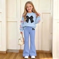 thumbnail image 2 of SEROYE Girls 2 Piece Outfit Cute Bow Decor Crewneck Long Sleeve Sweatshirts Flare Pants Set Casual Back to School (11-12 Years, Blue 01), 2 of 8