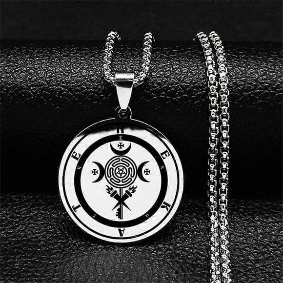 Stainless Steel Moon Sun Hekate Wheel Necklace Strophalos Hecate Magic Symbol Logo Jewelry