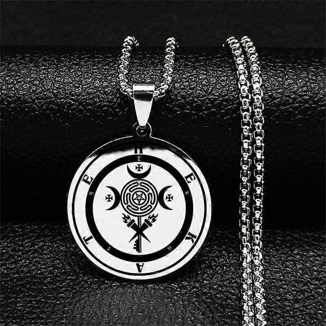 Stainless Steel Moon Sun Hekate Wheel Necklace Strophalos Hecate Magic Symbol Logo Jewelry