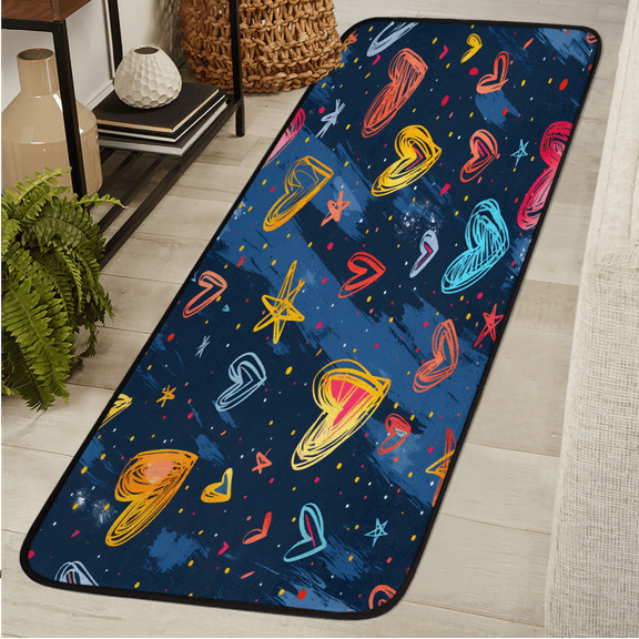 CURLYOOT Love Heart Runner Rug 2'x6' Washable Kitchen Runner Rug Indoor Non Slip Laundry Rugs Graffiti Floor Carpet for Hallway Kitchen Entryway Bedroom Living Room