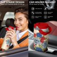 thumbnail image 5 of 30oz Pioneer Colorful Floral Stainless Steel Flip Straw Tumbler with Lid and Straw Spill Proof Travel Cup Double Wall Vacuum Insulated Coffee Mug with Top Handled Crimson, 5 of 7