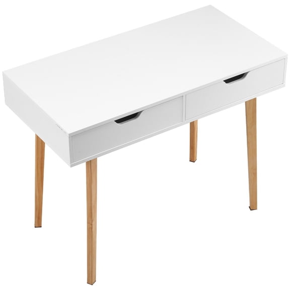 Kids Desk with Drawers, Wooden Study Table for Bedroom - White & Wood - Rectangle MDF Writing Desk for Home Office, Drawing, Reading