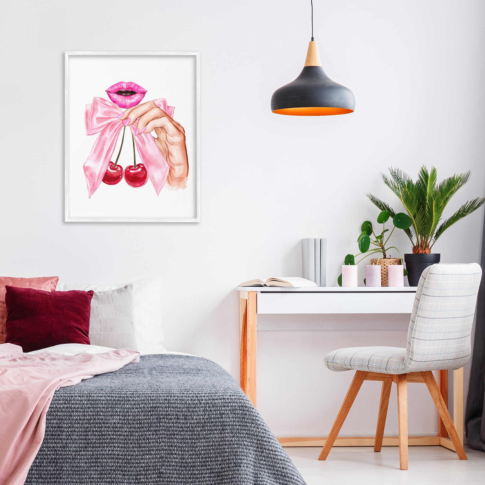Stupell Industries Lips & Feminine Cherries White Framed Giclee Art, design by Ziwei Li