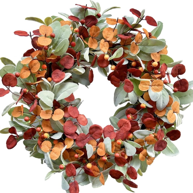 Elapind 20 Inch Fall Autumn Wreath, 20 Inch Fall Autumn Wreath with Berry for Front Door Thanksgiving Porch Decor Thanksgiving Porch Decor, Berry Wreath for Front Door Green