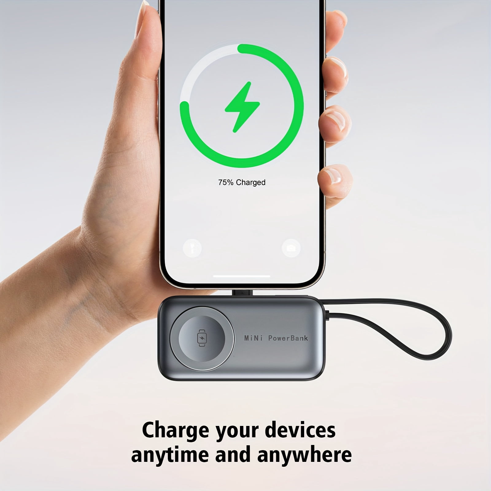 3-in-1 Power Bank For Apple, 5000mAh Portable Charger With USB-C Port, Built-in Cable For Travel, For IPhone 17 16 15 Series, for apple Watch & AirPods