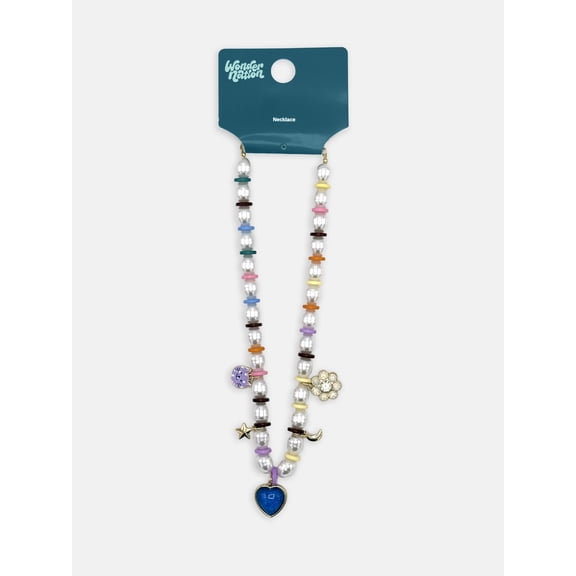Wonder Nation Girls 1 Piece Multi Pearl Charm Necklace