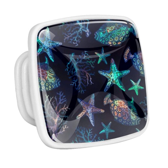 4PCS Square Cabinet Fluorescence Knob Glowing in the Dark Furniture Drawer Pulls Handle with Screws Starfish