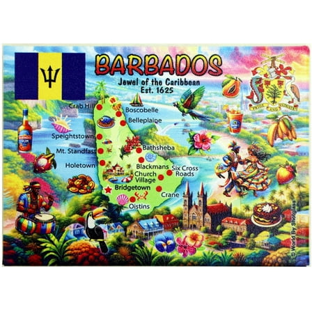 Barbados Graphic Map and Attractions Souvenir Fridge Magnet 2.5" X 3.5"