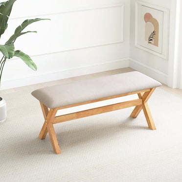 Gymax Upholstered Entryway Bench w/ Thick Padded Seat End of Bed Bench for Bedroom
