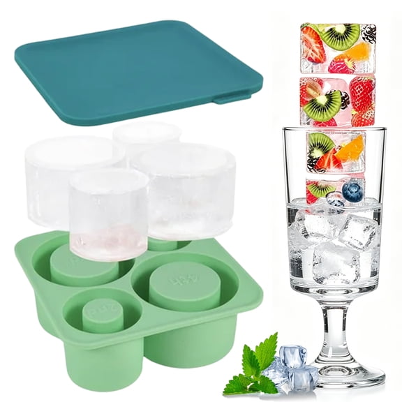 Ice Shot Glass Mold 4 Cavity, Silicone Ice Cup Mold BPA-Free Easy Release for Whiskey Cocktail Party, Green