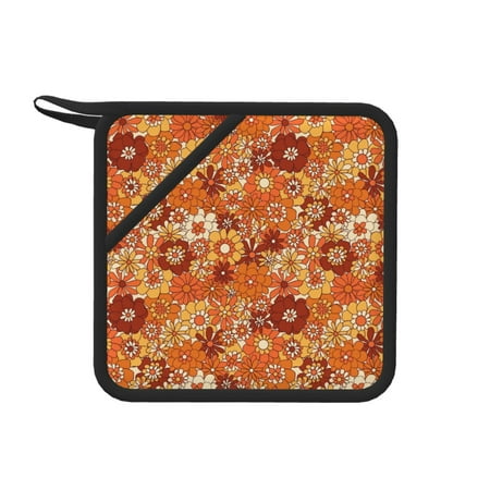 

1 PCS Pot Holders for Kitchen - Heat Resistant Silicone Pot Holders with Hanging Loop Hippie Flower Non Slip Oven Hot Pads Potholders for Decor Baking Cooking Kitchen