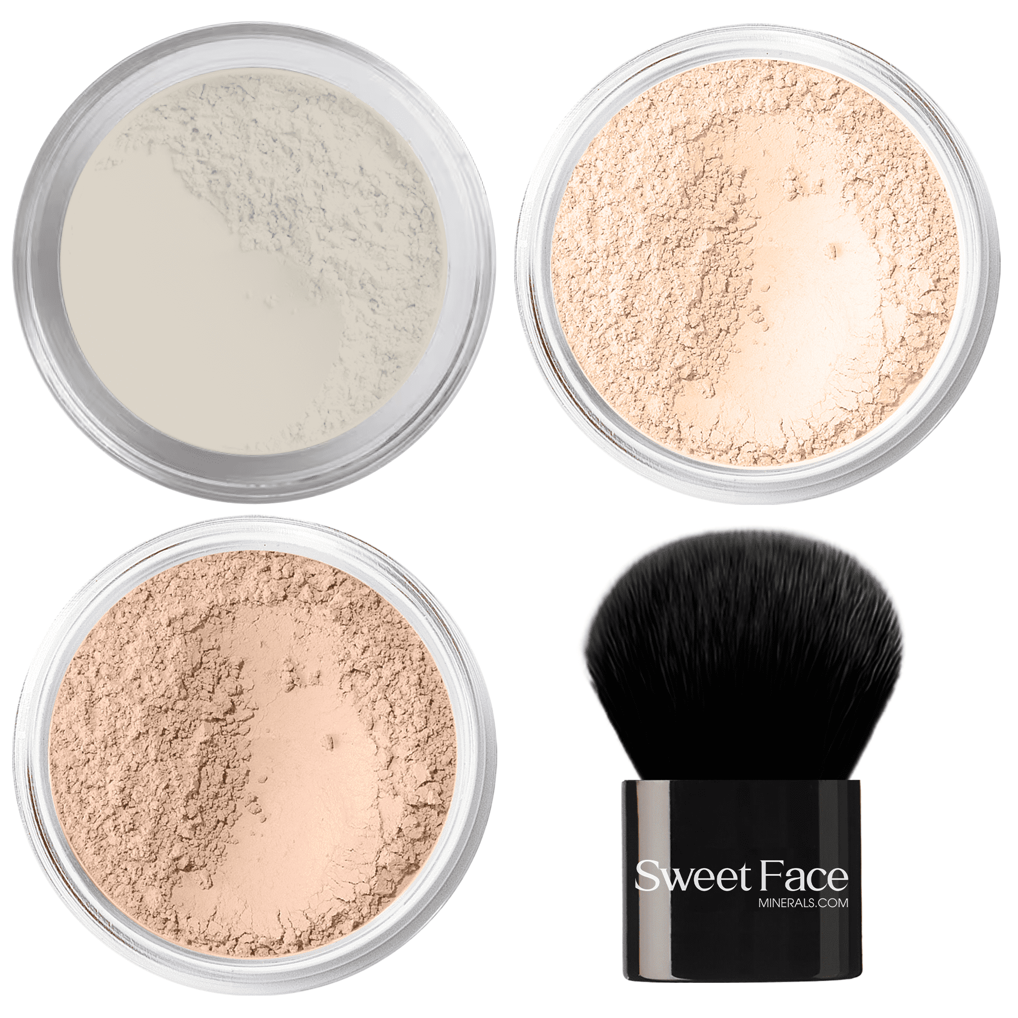 4pc Full Size Kit (Fair 1) Mineral Makeup Matte Translucent Loose Foundation + Kabuki Brush + Concealer + Finishing Setting Powder + Bare Face Full Coverage