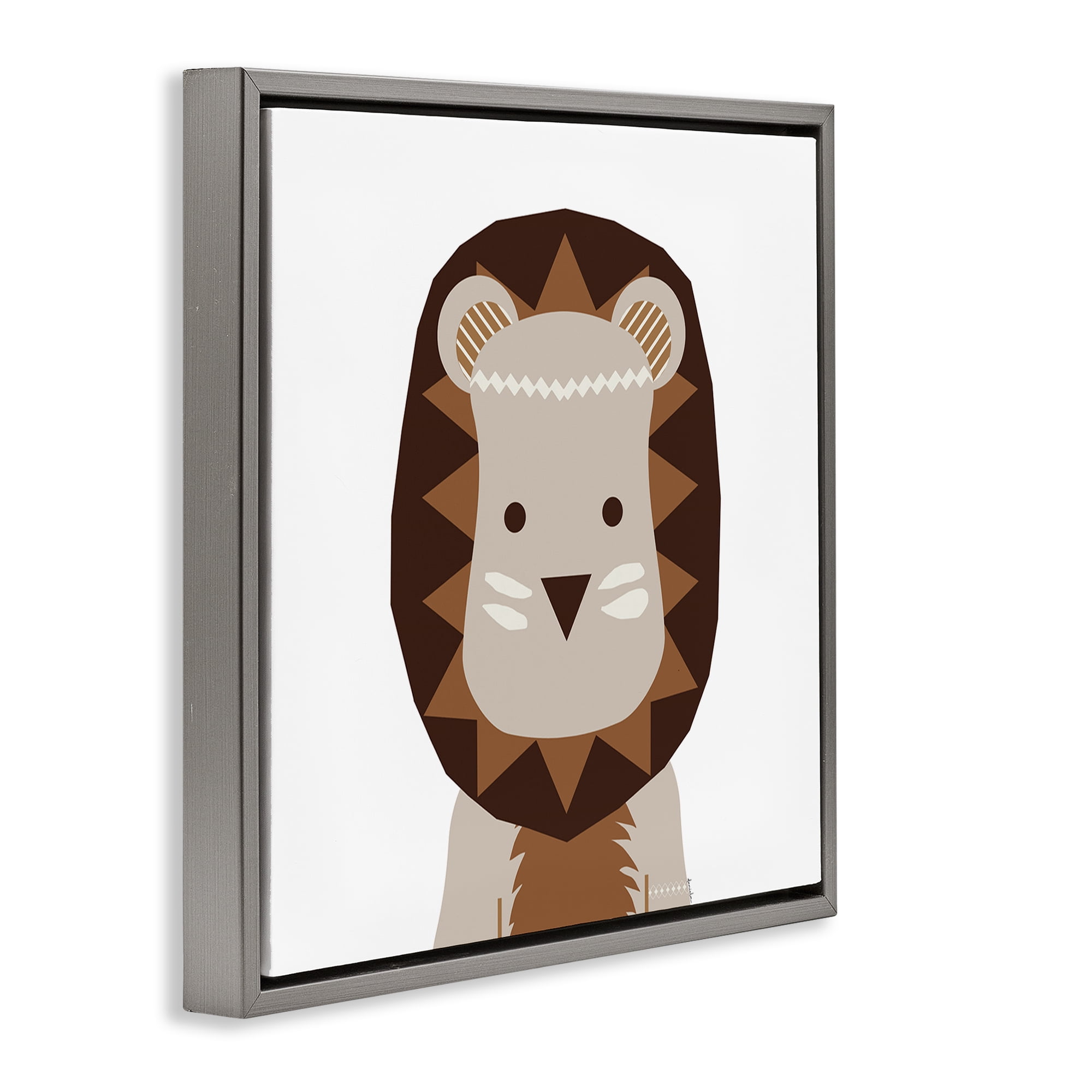 Stupell Industries Neutral Tone Lion Animals Painting Gray Floater Framed Canvas Art Print Wall Art, 18 x 18