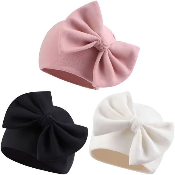 TELOLY Newborn Baby Girl Hat Cotton Baby Bow Beanie Preemie Hats Spring Infant Hats for Girls 0-12 Months