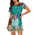 thumbnail image 1 of Easygdp Cool Dino Playing Skateboard Camisón de manga corta para mujer, informal, estampado, 1 of 6