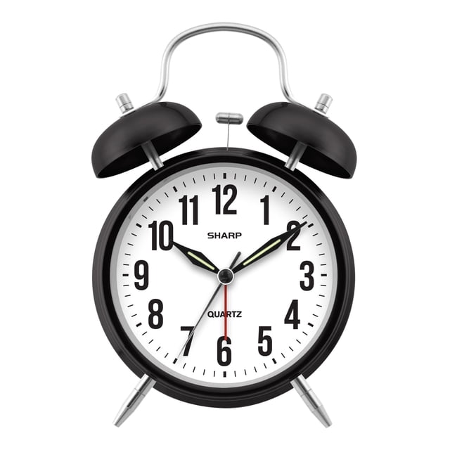 Reloj despertador analógico de cuarzo SHARP Twin Bell, negro, alarma fuerte, funciona con pilas
