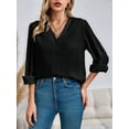 thumbnail image 6 of Women'S Business Casual Tops Summer Long Sleeve Button Down Shirts V Neck Chiffon Blouses Black M, 6 of 8