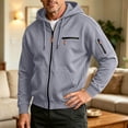 thumbnail image 2 of hoksml Men s Solid Full Zip Up Hoodie Jacket Long Sleeve Zipper Pockets for Fall Winter Daily Work Comfort, 2 of 6