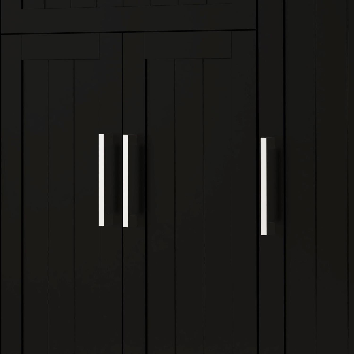 Demi Bonn 52" Modern Rolling Kitchen Cart with Drawers, Natural Wood Top & Towel Rack, Storage Cabinet for Kitchen, Black