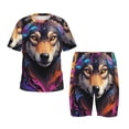 thumbnail image 1 of Fotbe Colorful Wolf Head Pijama Estampada de 2 Piezas para Niños – Ropa de Dormir de Manga Corta Cómoda para Niños y Niñas, Camiseta y Shorts de Algodón-Small, 1 of 6