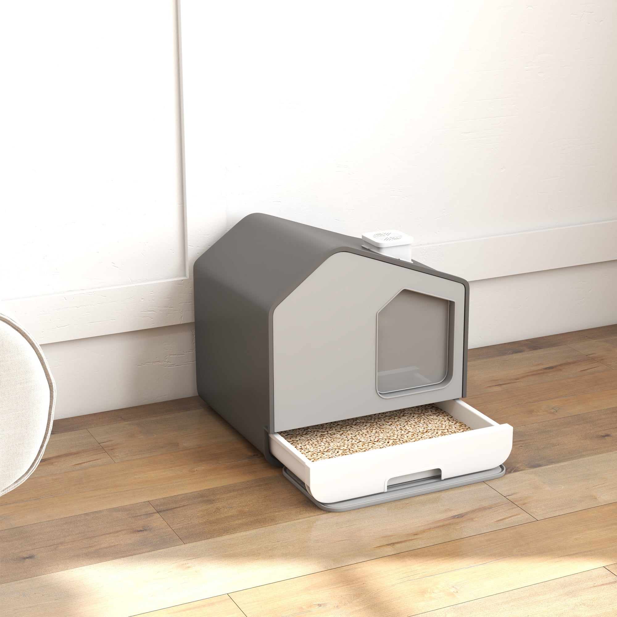 Uforic Extra Large Enclosed Cat Litter Box with Mat and Litter Scoop,Cat Toilet Box with Lid Drawer Type Easy to Clean,Gray