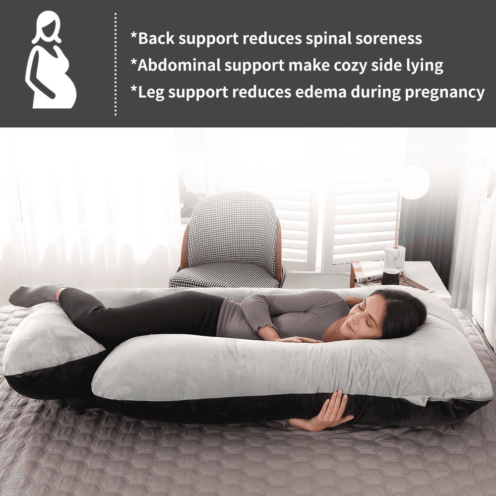60-inch J-Shaped Pregnancy Pillow, Full Body Maternity Pillow for Side Sleepers, Soft Velvet Removable Washable Cover, Back Hip Leg Support,Purple