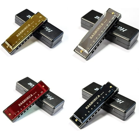 YOKSAS 4PCS Harmonicas C Key 10 Hole with Case Polishing Cloth for Beginners Students Kids