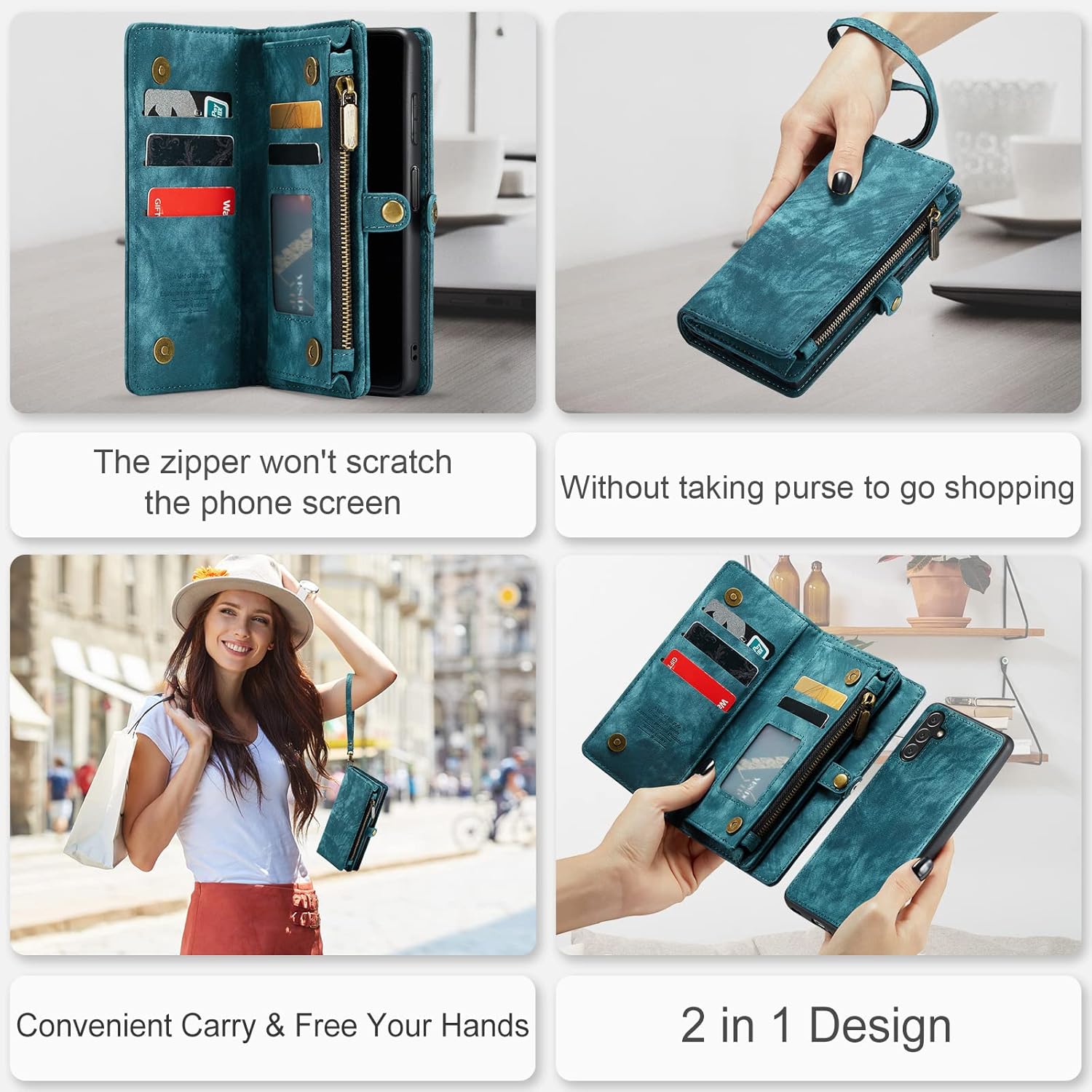 Phone Case for Samsung Galaxy A13 5G Zipper Wallet Detachable Cover with Tempered Glass Screen Protector and Flip Card Holder Cell Accessories Gaxaly A 13 G5 2022 13A A135G SM A136U Men Blue